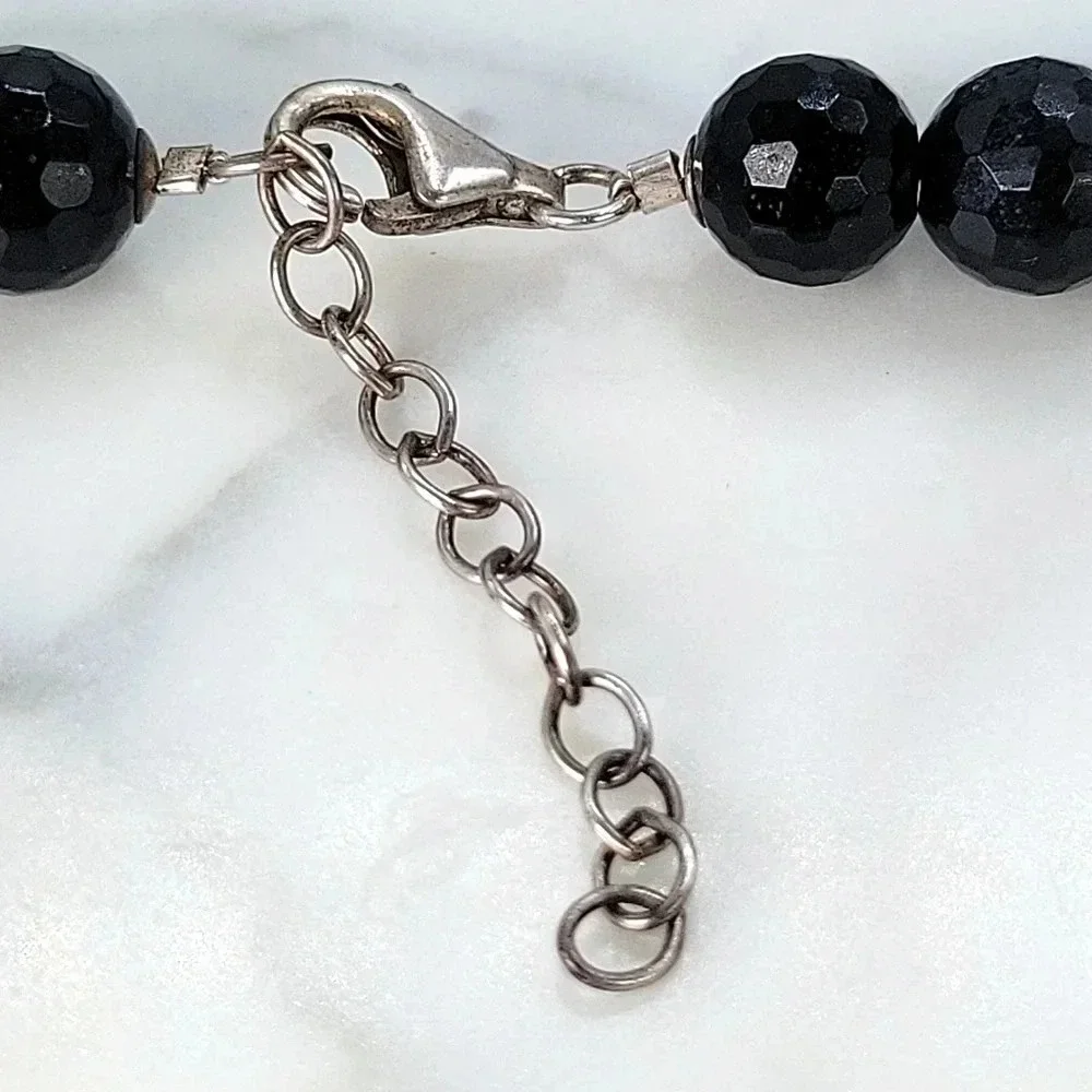 Vintage Black Glass Bead Necklace Faceted Sparkle 18